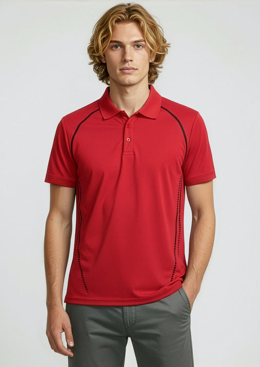 Biz Collection Mens Cyber Short Sleeve Polo - Red/Silver