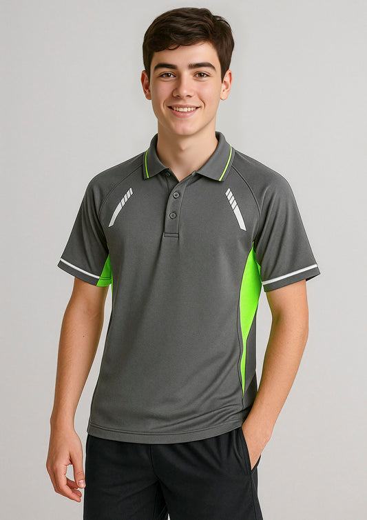 Biz Collection Kids Renegade Short Sleeve Polo - Grey/Fluoro Lime/Silver