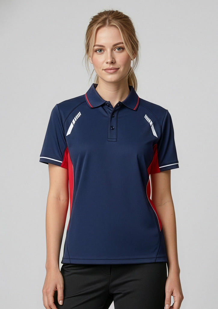 Biz Collection Womens Renegade Short Sleeve Polo - Navy/Red/Silver