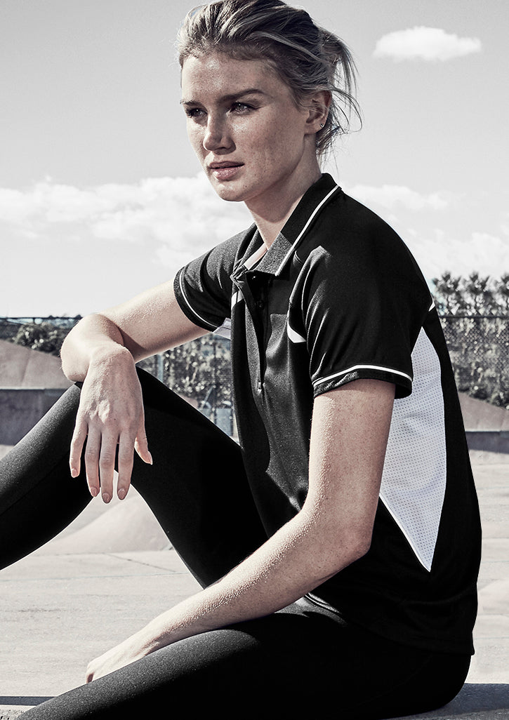 Biz Collection Womens Renegade Short Sleeve Polo - White/Black/Silver