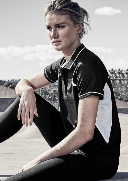 Biz Collection Womens Renegade Short Sleeve Polo - White/Black/Silver