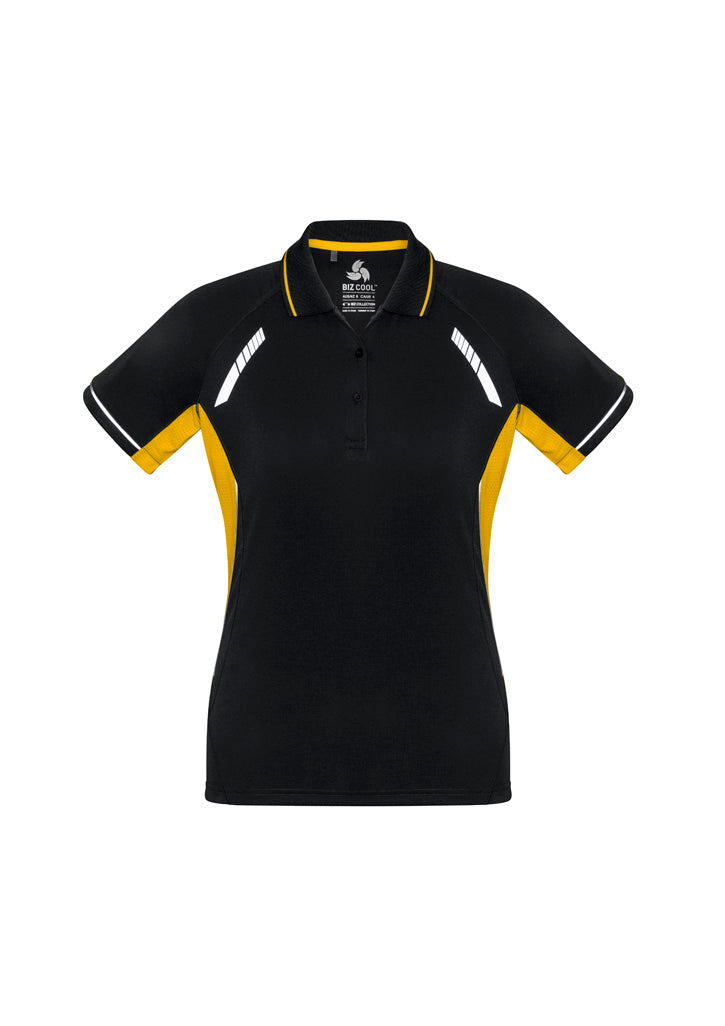 Biz Collection Womens Renegade Short Sleeve Polo - Black/Gold/Silver