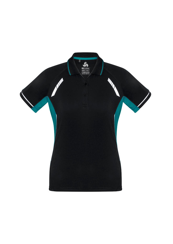 Biz Collection Womens Renegade Short Sleeve Polo - Black/Teal/Silver