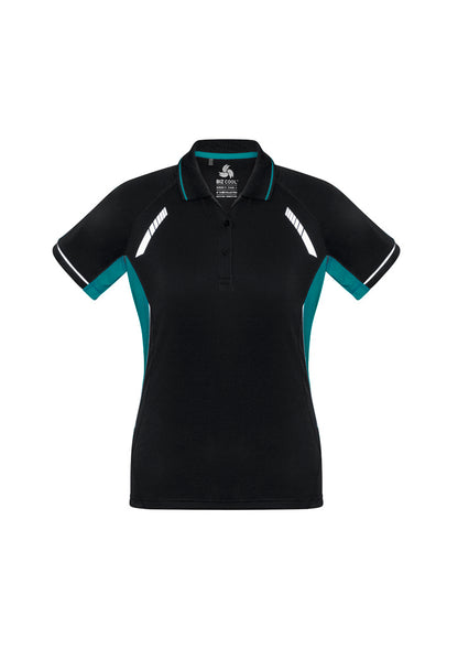 Biz Collection Womens Renegade Short Sleeve Polo - Black/Teal/Silver