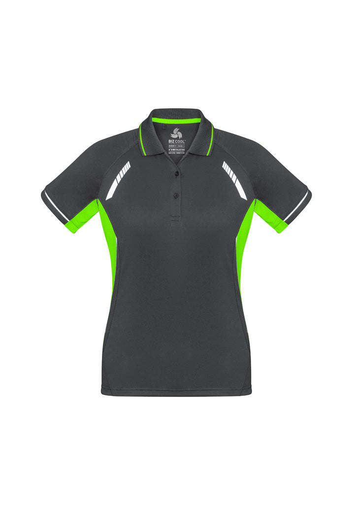 Biz Collection Womens Renegade Short Sleeve Polo - Grey/Fluoro Lime/Silver