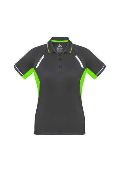Biz Collection Womens Renegade Short Sleeve Polo - Grey/Fluoro Lime/Silver