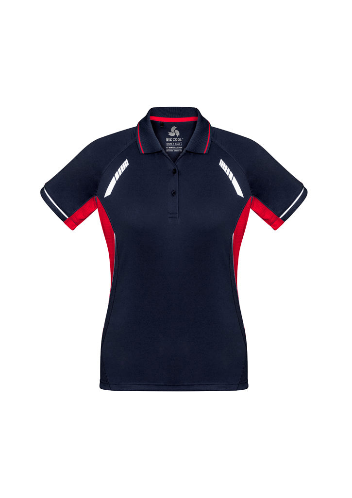 Biz Collection Womens Renegade Short Sleeve Polo - Navy/Red/Silver