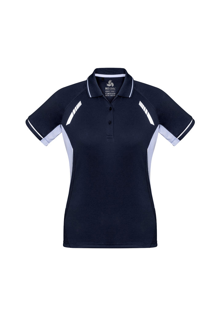 Biz Collection Womens Renegade Short Sleeve Polo - Navy/White/Silver