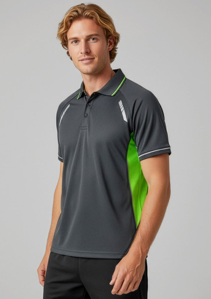 Biz Collection Mens Renegade Short Sleeve Polo - Grey/Fluoro Lime/Silver