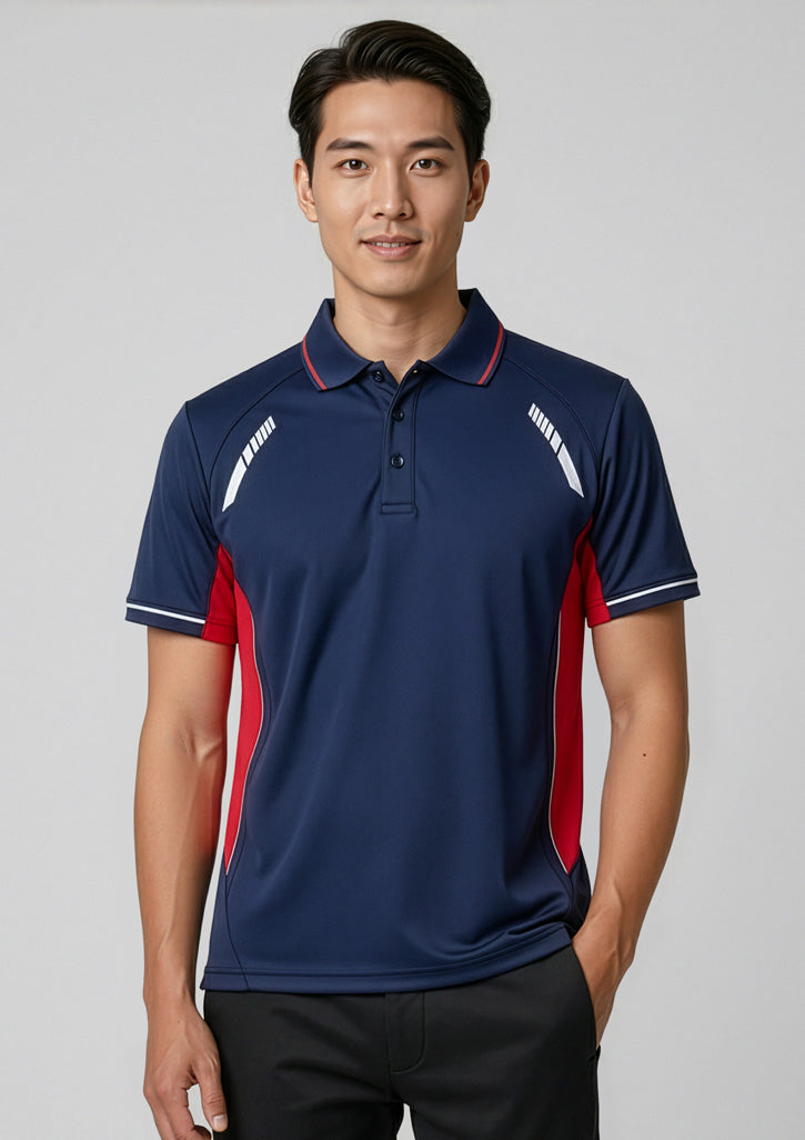 Biz Collection Mens Renegade Short Sleeve Polo - Navy/Red/Silver