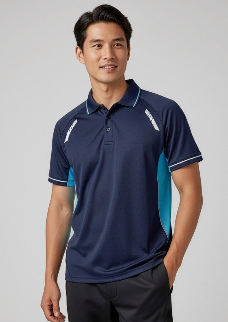 Biz Collection Mens Renegade Short Sleeve Polo - Navy/Sky/Silver