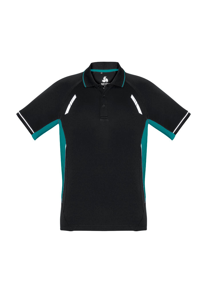 Biz Collection Mens Renegade Short Sleeve Polo - Black/Teal/Silver