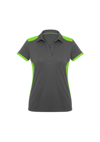 Biz Collection Womens Rival Short Sleeve Polo - Grey/Fluoro Lime