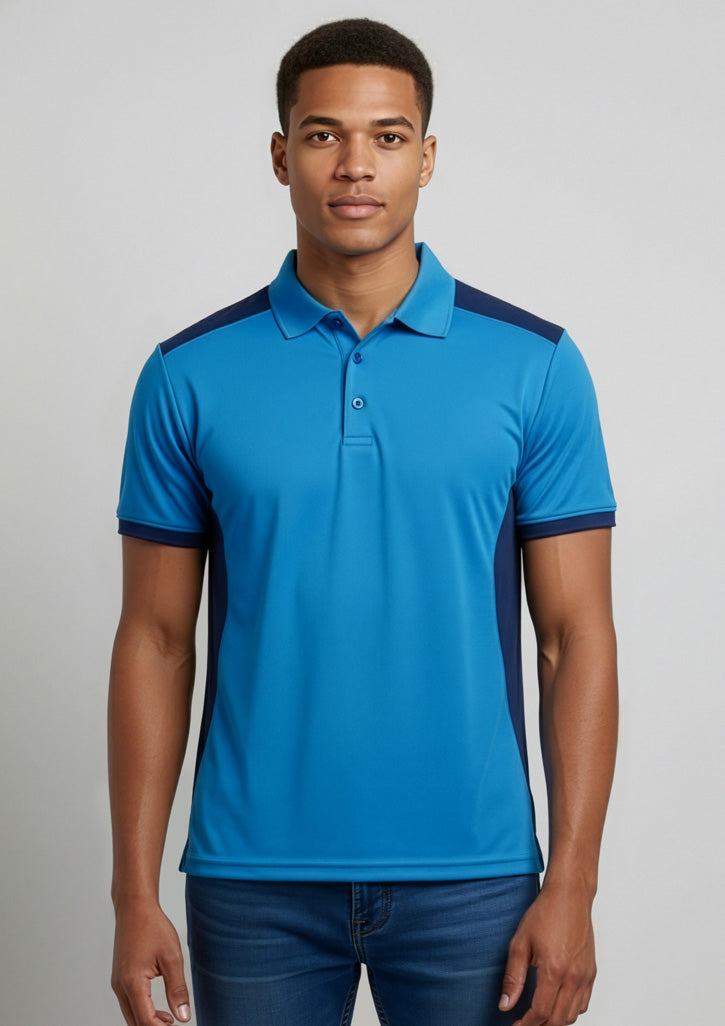 Biz Collection Mens Rival Short Sleeve Polo - Cyan/Navy