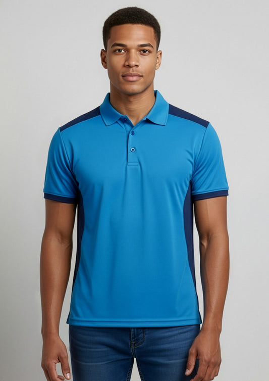 Biz Collection Mens Rival Short Sleeve Polo - Cyan/Navy