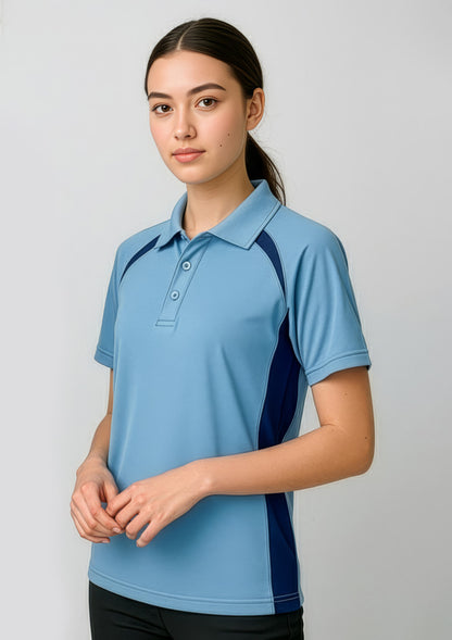 Biz Collection Kids Splice Short Sleeve Polo - Spring Blue/Navy