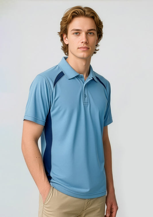 Biz Collection Mens Splice Short Sleeve Polo - Spring Blue/Navy