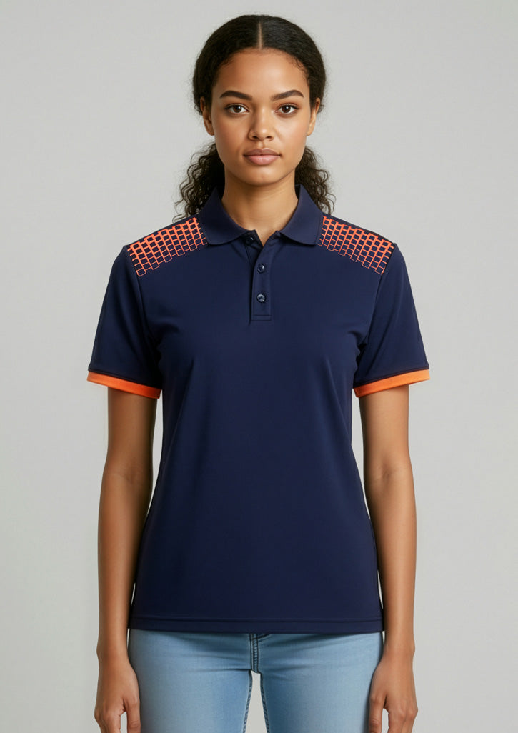Biz Collection Womens Galaxy Short Sleeve Polo - Navy/Fluoro Orange