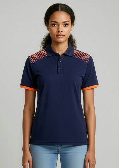 Biz Collection Womens Galaxy Short Sleeve Polo - Navy/Fluoro Orange