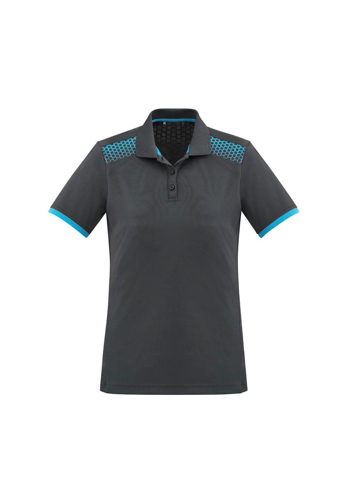 Biz Collection Womens Galaxy Short Sleeve Polo - Grey/Cyan