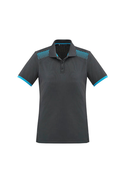 Biz Collection Womens Galaxy Short Sleeve Polo - Grey/Cyan