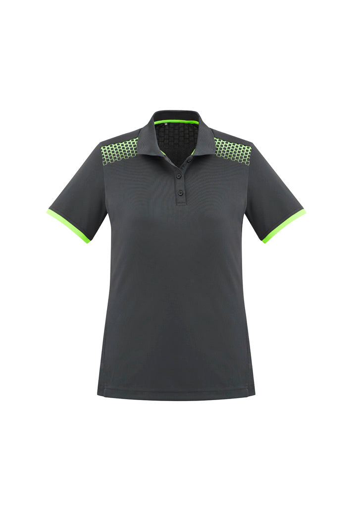 Biz Collection Womens Galaxy Short Sleeve Polo - Grey/Fluoro Lime
