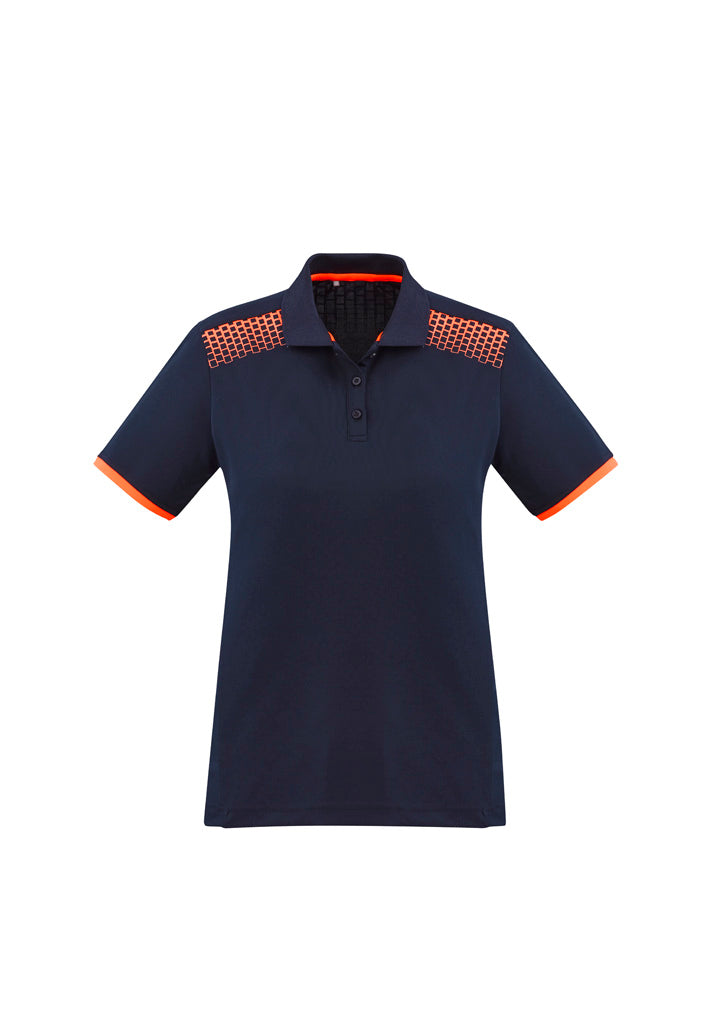 Biz Collection Womens Galaxy Short Sleeve Polo - Navy/Fluoro Orange