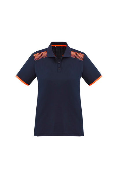 Biz Collection Womens Galaxy Short Sleeve Polo - Navy/Fluoro Orange