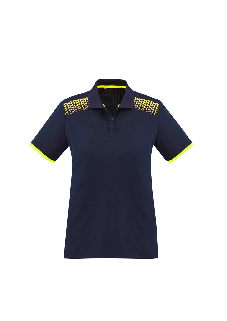 Biz Collection Womens Galaxy Short Sleeve Polo - Navy/Fluoro Yellow