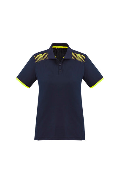Biz Collection Womens Galaxy Short Sleeve Polo - Navy/Fluoro Yellow