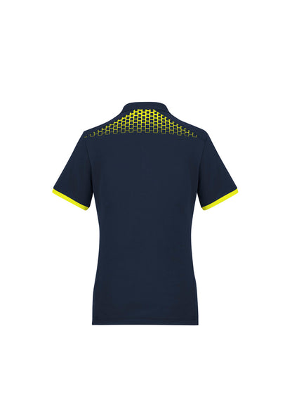 Biz Collection Womens Galaxy Short Sleeve Polo - Navy/Fluoro Yellow