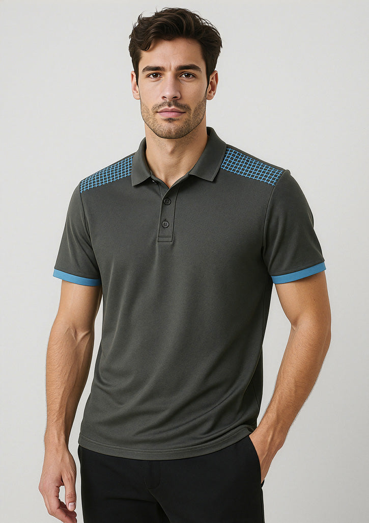 Biz Collection Mens Galaxy Short Sleeve Polo - Grey/Cyan