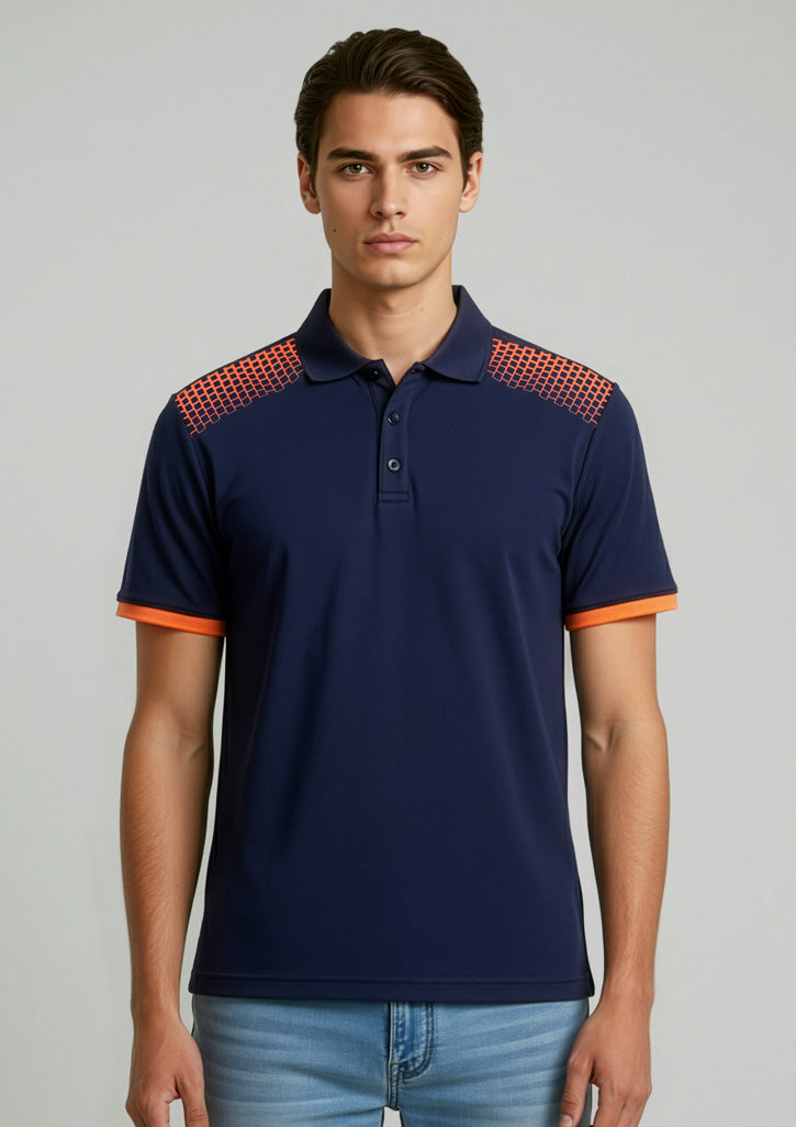 Biz Collection Mens Galaxy Short Sleeve Polo - Navy/Fluoro Orange