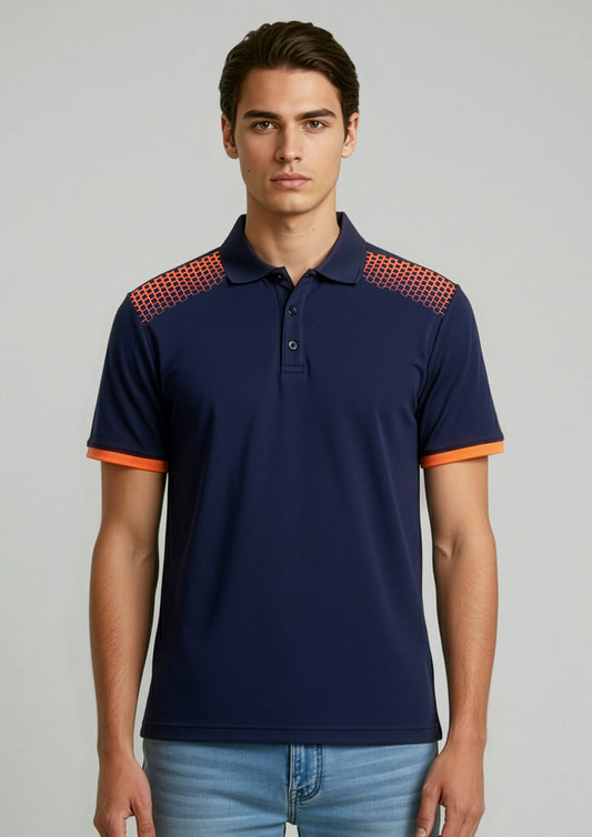 Biz Collection Mens Galaxy Short Sleeve Polo - Navy/Fluoro Orange