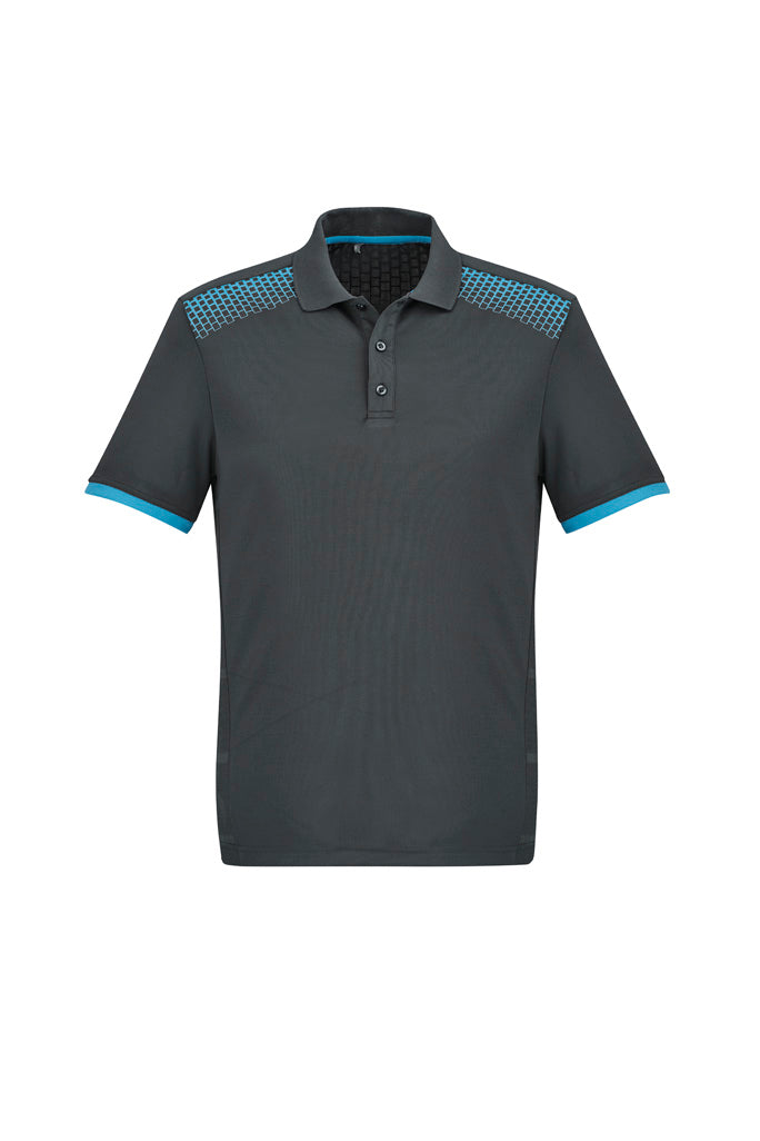 Biz Collection Mens Galaxy Short Sleeve Polo - Grey/Cyan