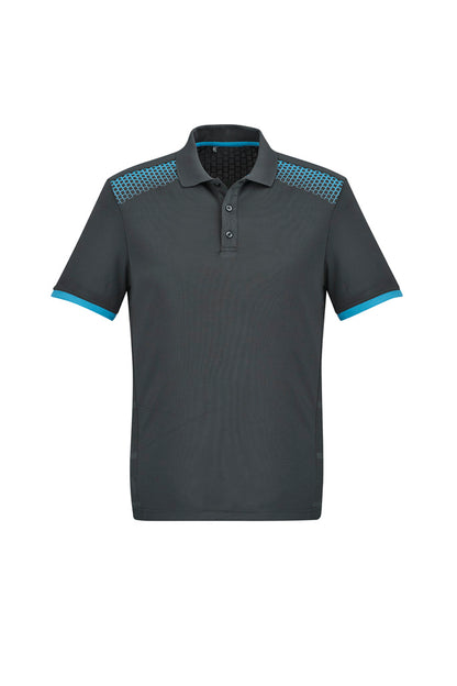 Biz Collection Mens Galaxy Short Sleeve Polo - Grey/Cyan