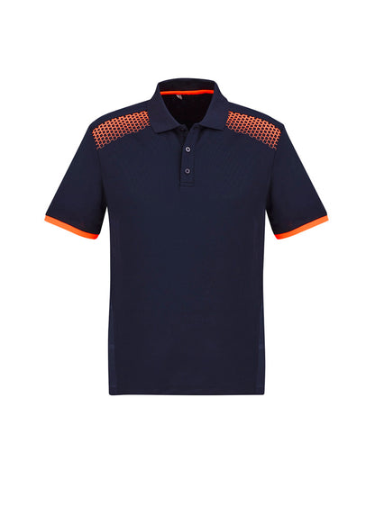 Biz Collection Mens Galaxy Short Sleeve Polo - Navy/Fluoro Orange