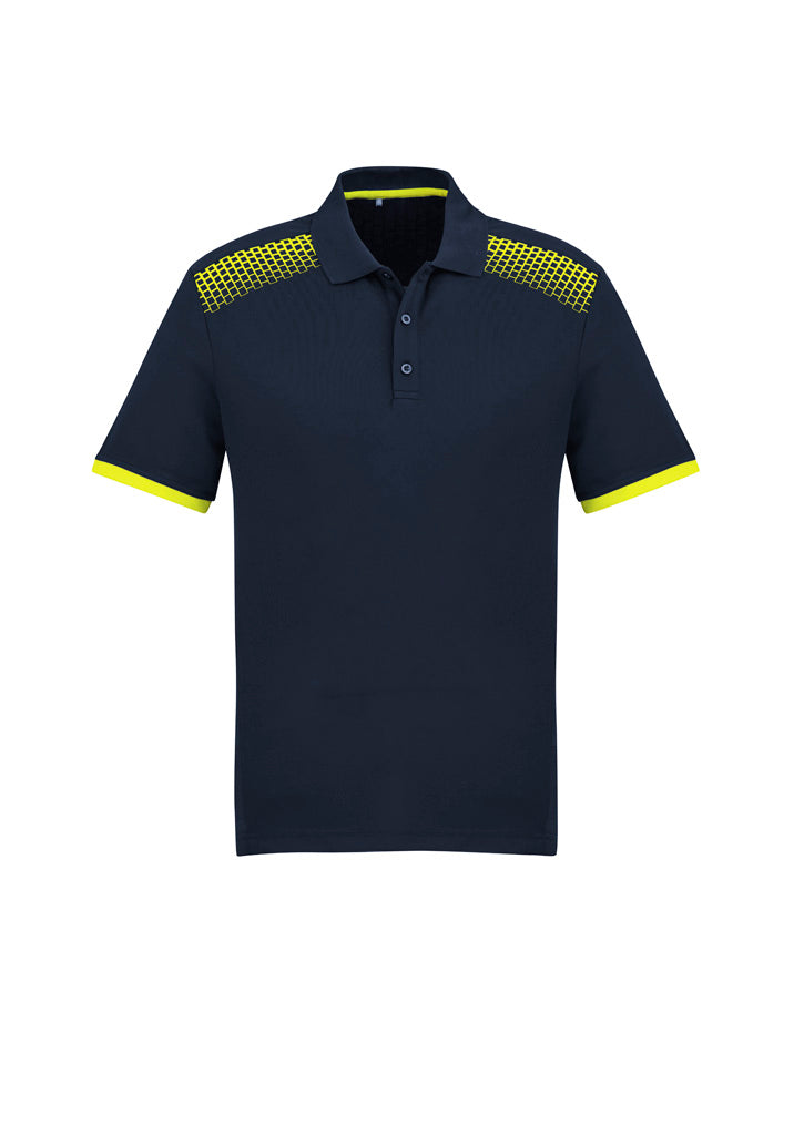 Biz Collection Mens Galaxy Short Sleeve Polo - Navy/Fluoro Yellow