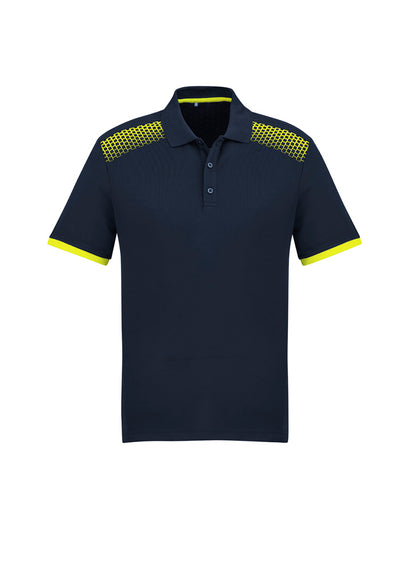 Biz Collection Mens Galaxy Short Sleeve Polo - Navy/Fluoro Yellow