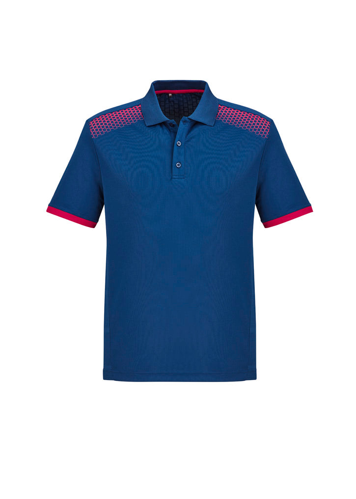 Biz Collection Mens Galaxy Short Sleeve Polo - Steel Blue/Magenta