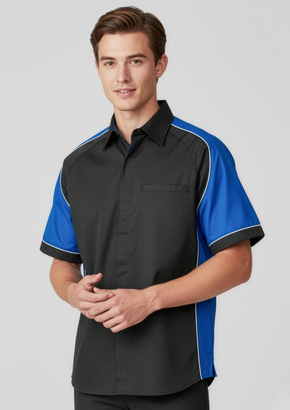 Biz Collection Mens Nitro Short Sleeve Shirt - Black/Royal/White