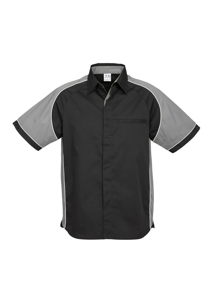 Biz Collection Mens Nitro Short Sleeve Shirt - Black/Grey/White