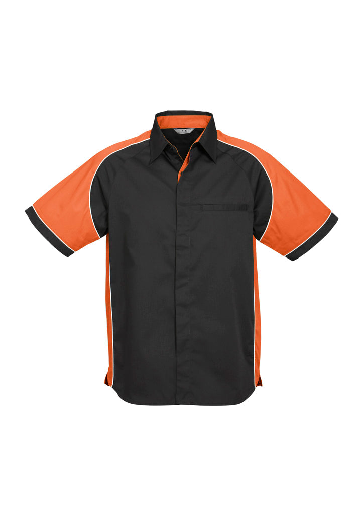 Biz Collection Mens Nitro Short Sleeve Shirt - Black/Orange/White