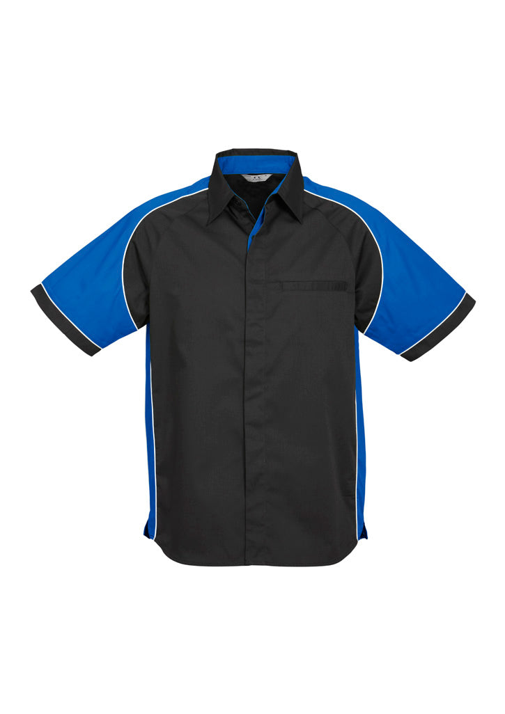 Biz Collection Mens Nitro Short Sleeve Shirt - Black/Royal/White