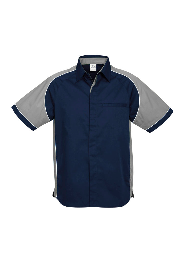 Biz Collection Mens Nitro Short Sleeve Shirt - Navy/Grey/White