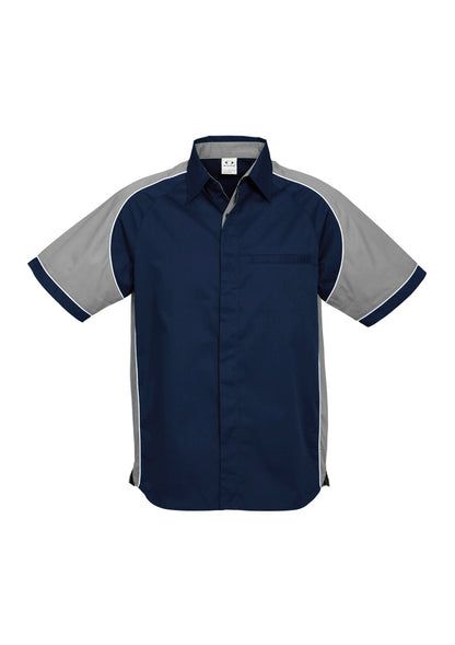 Biz Collection Mens Nitro Short Sleeve Shirt - Navy/Grey/White