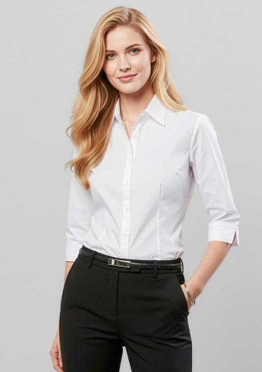 Biz Collection Womens Base 3/4 Sleeve Shirt - White