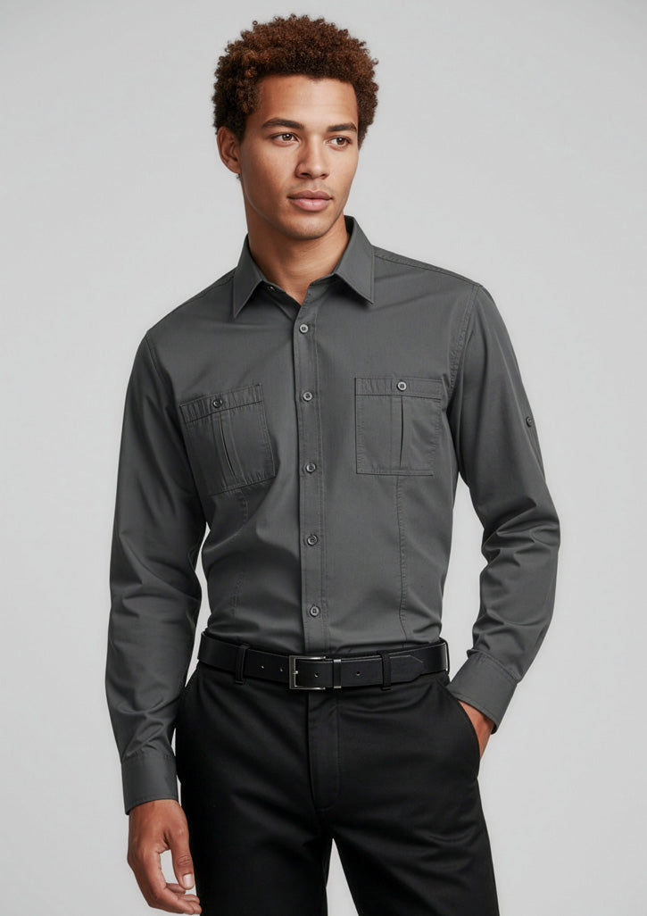 Biz Collection Mens Bondi Long Sleeve Shirt - Charcoal