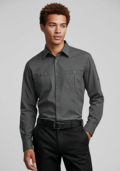 Biz Collection Mens Bondi Long Sleeve Shirt - Charcoal