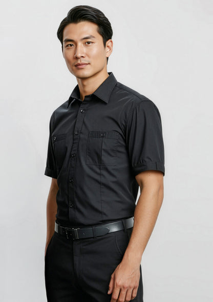 Biz Collection Mens Bondi Short Sleeve Shirt - Black